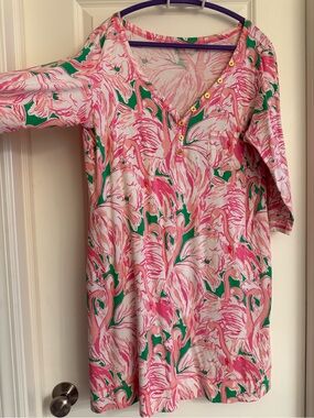 🦩 Lilly Pulitzer Floral and flamingo Pink & Green Palomino dress 🦩